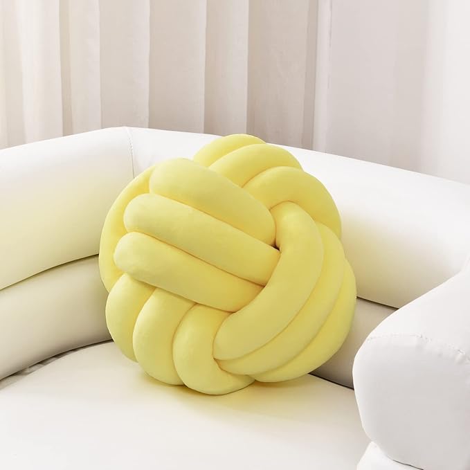 Sioloc Soft Knot Ball Pillows,Round Throw Pillow Cushion Home Decoration Plush Pillow,Throw Knotted Pillow Handmade Round Plush Pillow（10.6inches,Yellow）