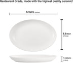 Ceramic Serving Platters, White Oval Relief Platters, Entertaining Modern Kitchen Dishes, for Dinner, Fruit, Salad, Pasta - Microwave, Oven&Dishwasher Safe, 12 Inch Oval Set of 4