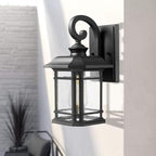 Emliviar Outdoor Wall Lights for House, 1-Light Exterior Wall Sconce Black Finish with Clear Seeded Glass, 17" Height, 22021M