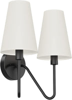 Electro bp;Double Head Classic 2 Lights Wall Sconces Lighting Fixture Black with Cream White Linen Fabric Lamp Shades E12 80W Hardwired;