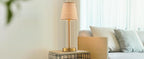 Boho Hand Woven Rattan Table Lamp Natural Wicker Desk Lamp Brass Table Lights for Bedsides Bedroom Table Top Home Office