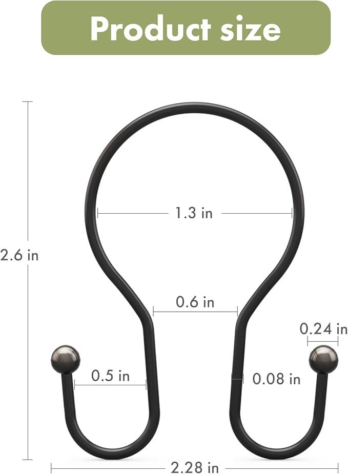AmazerBath Bronze Shower Curtain Hooks Shower Curtain Rings, Simple Double Hook Shower Curtain Hooks Rust Proof, Metal Smooth Glide Shower Hooks for Shower Curtain Rod, 12 Pcs Shower Rod Hooks