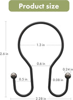 AmazerBath Bronze Shower Curtain Hooks Shower Curtain Rings, Simple Double Hook Shower Curtain Hooks Rust Proof, Metal Smooth Glide Shower Hooks for Shower Curtain Rod, 12 Pcs Shower Rod Hooks