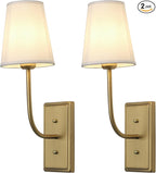 Farmhouse Brass Wall Sconce 1-Light, Linen Fabric Shade Wall Lamp Hardwired Indoor Wall Light for Bedroom Living Room Vanity Bathroom (White Cloth 2-Pack)