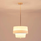 Shrine Lighting Double Drum Chandelier, Modern Drum Pendnat Light for Dining Room, D15.7'' x H11'', Adjustable 47'', E12*4 Sockets, White Fabric Lampshade & French Gold Finish Frame