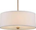 Kira Home Nolan 18" Classic 3-Light Drum Pendant Chandelier, White Fabric Shade + Round Glass Diffuser, Adjustable Height, Cool Brass Finish