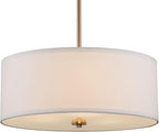 Kira Home Nolan 18" Classic 3-Light Drum Pendant Chandelier, White Fabric Shade + Round Glass Diffuser, Adjustable Height, Cool Brass Finish