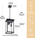 3-Lights Outdoor Pendant Lights, Large Black Exterior Ceiling Hanging Lanterns with Adjustable Chain, Modern Porch Pendant Lighting Fixtures for Front Door Entryway, E26 Bulb Base