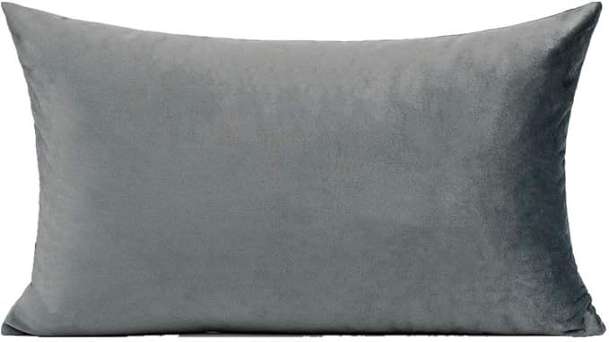 Grey Gray Rectangle Velvet Soft Solid Throw Pillow Cases Gray Cozy Decorative Lumbar Cushion Covers Home Decor for Couch Sofa Living Room Car 12x20 Set of 2
