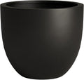 DTY Signature Mount Belford Lightweight and Durable Modern Fiberstone Egg Shaped Planter for Indoor Outdoor Drainage Hole & Rubber Plug Weather Resistant, 15" H x 18" Dia, 15.5" Opening - Large, Black