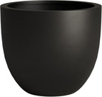 DTY Signature Mount Belford Lightweight and Durable Modern Fiberstone Egg Shaped Planter for Indoor Outdoor Drainage Hole & Rubber Plug Weather Resistant, 15" H x 18" Dia, 15.5" Opening - Large, Black