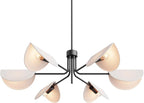 SEOL-Light 6-Light Fold White Linen Blossom Shades Chandelier with Black Metal Stems,E12,240W,35" Dia Large;