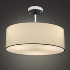 SomSom Ceiling Light, Semi-Flush Mount Modern Fabric Pendant Light Shade, Large White Drum Lampshade, Round Pendant Lamp, Lamps for bedrooms, Flush Chrome Matt, 3 Bulbs