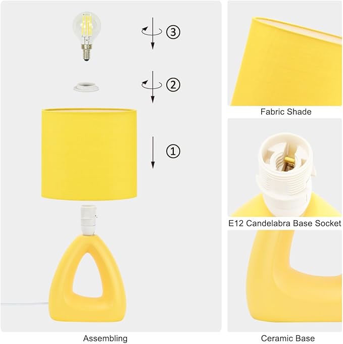 Lampwell LILA Small Table Lamp for Living Room as Bedside Table Lamp for Bedroom,Modern Ceramic Table Lamp,Kids Table Lamp,Night Table Lamp,6.7×3.94×H11.8IN,Bulb Excluded,Yellow Table Lamp