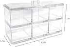Isaac Jacobs 3-Compartment Clear Acrylic Rectangular Stackable Organizer with Lid, Multi-Sectional Drawer Tray, Storage Solution for Makeup, Craft Supplies, for Bathroom, Kitchen, Office (2, Clear)