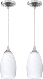 2 Pack 1 Light Indoor Mini Hanging Kitchen Island Pendant Lamps 4.75" Handcrafted Frosted Glass Chandelier Shade Brushed Nickel Finish Bar Dining Room Over Sink