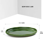 vicrays Ceramic Serving Platter Tray - Extra Large Oval 14.5 Inch Porcelain Dinner Plates Long Serving Dish Set - for Party Restaurant Food Meat Sushi Fish Turkey Platter - Green