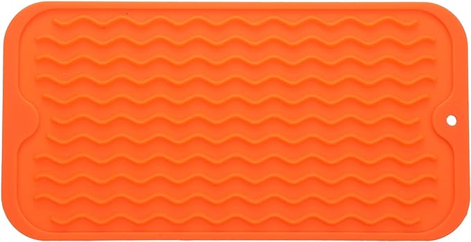 Silicone Dish Drying Mat for Multiple Usage,Easy clean,Eco-friendly,Heat-resistant Silicone Mat for Kitchen Counter or Sink,Refrigerator or Drawer Liner Orange S 12 inches x 6 inches