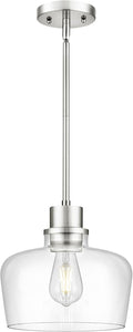 Emak 10 Inch Brushed Nickel Pendant Light, Modern Large Pendant Lights Kitchen Island, Hanging Lights with Clear Glass Shade for Kitchen, Dining Room, Entrance, PL126-BN-CG