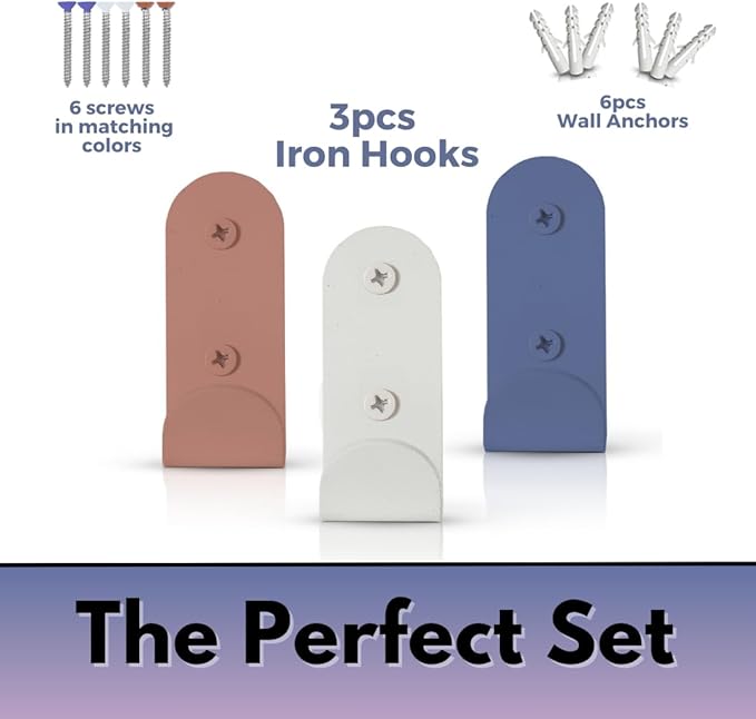 Heavy-Duty Wall Hooks for Hanging (Set of 3) – Stylish Metal Hooks for Coats, Backpacks, Towels & Bags | Decorative Wall Hooks in Chic Pastel Colors for Entryways, Kids’ Rooms & Bathrooms
