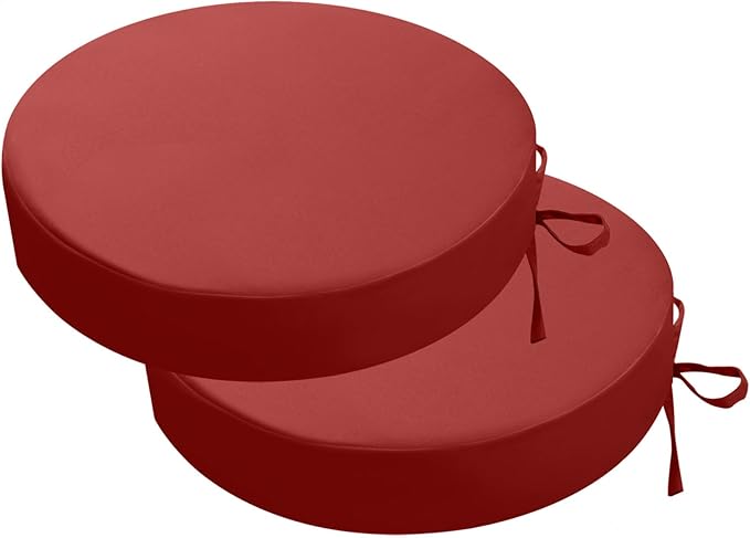 idee-home Outdoor Bistro Chair Cushions, 15”x15”x 3” Thick Outdoor Round Seat Cushions Set of 2 with Ties, Waterproof Round Patio Furniture for Garden