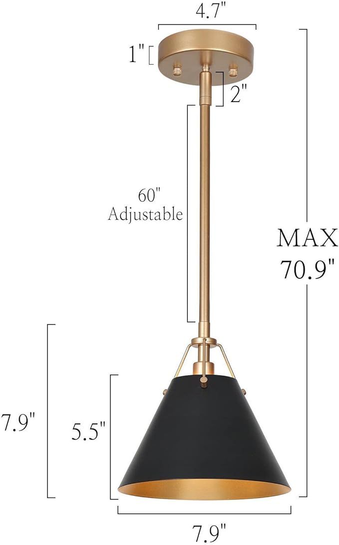 KSANA Modern Black Gold Pendant Light, 1-Light Farmhouse Pendant Lighting for Kitchen Island, Dining Room, Hallway, Foyer and Bedroom