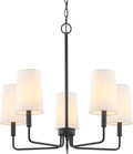 Chandelier, Matte Black with White Fabric Shade, Farmhouse Linear Island Lighting Fixture for Kitchen, Dining Room (5-Light Matte Black with Fabric Shades)