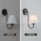 Linen Single Wall Sconce Black, Retro Swoop Wall Lamp with Black Metal Arm, Mid-Century Vintage White Linen Shade Sconce, Gooseneck Light Fixture for Elegant Home Lighting, Bedroom