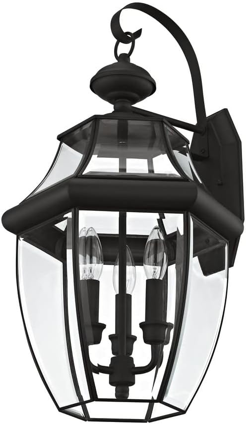 Livex Lighting 2351-07 Monterey 3 Light Outdoor Bronze Finish Solid Brass Wall Lantern with Clear Beveled Glass