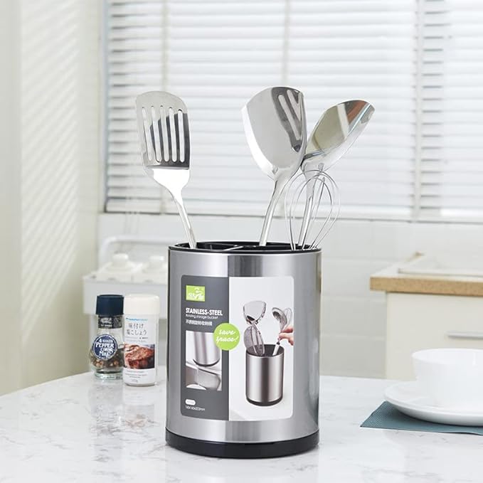 RedCall Stainless Steel Cooking Utensil Holder,360° Rotating Kitchen Utensil Holder,Extra Large Spatula Spoon Holder Counter,Weighted Base Utensil Caddy Storage Organizer for Countertop