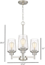 Jacob Modern 3-Light Chandelier Pendant Ceiling Light Brushed Nickle Seeded Glass Adjustable Height for Hallway, Entryway, Passway, Dining, Kitchen