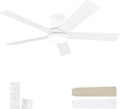 52 Inch White Ceiling Fans with Lights and Remote,LED Low Profile Flush Mount Ceiling Fan for Bedroom,Living Room, with Quiet DC Motor,Dimmable 6 Speeds