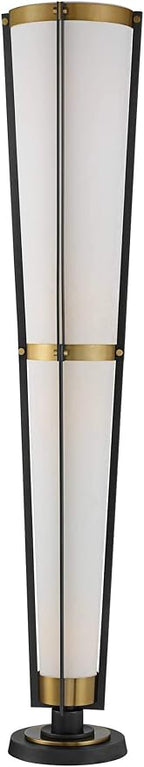 Possini Euro Design Vista Mid Century Modern Style Torchiere Lamp 4-Light 68" Tall Antique Brass Gunmetal Gray Off White Linen Cone Shade Decor for Living Room Reading House Bedroom Home Office