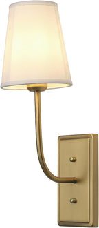 Vintage Brass Wall Sconce 1-Light, White Fabric Shade Wall Lamp Hardwired Indoor Wall Light for Bedroom Living Room Vanity Bathroom