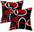 CAPSCEOLL Black White Red Geometric Circle Printing Decorative Throw Pillow Case 18X18Inch 2PCS Home Decoration Pillowcase Zippered Pillow Covers Cushion Cover
