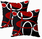 CAPSCEOLL Black White Red Geometric Circle Printing Decorative Throw Pillow Case 18X18Inch 2PCS Home Decoration Pillowcase Zippered Pillow Covers Cushion Cover