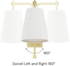 Swing Arm Wall Lamps Set of 2, Fabric Linen Shade, Hardwired Wall Mounted Light Fixture for Bedside, Living Room, Bathroom, Versatile Home Decor (Brushed Gold)