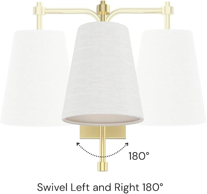 Swing Arm Wall Lamps Set of 2, Fabric Linen Shade, Hardwired Wall Mounted Light Fixture for Bedside, Living Room, Bathroom, Versatile Home Decor (Brushed Gold)