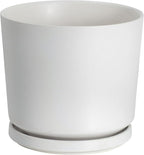 Ekirlin 7 inch Plant Pots,Ceramic Flower Planters Indoor,Modern Succulents Containers with Drain Hole Saucer,Decorate Home,Office & Outdoor (White)