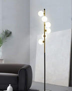 Modern Glass Globes Floor Lamp, 6 Lights Vertical Standing Lamps, Mid Century Floor Lamp, Elegant Floor Lamps with Stable Base for Living Room Bedroom Office