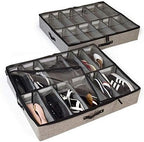 storageLAB Slim Under Bed Storage Containers, Closet Organizers with Sturdy Handles for Clothes, Comforters, and Accessories, Use Under or at the End of the Bed - 2 Pack, Adjustable Dividers, Grey