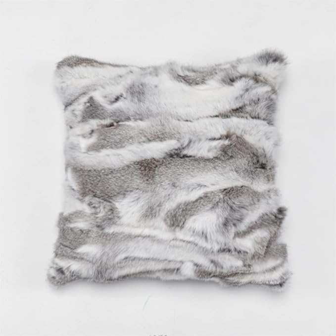 Throw Pillow Covers Fur Rabbit Skin Throw Pillow Covers Fur Sofa Rabbit Hide Pillow Case Cushion Cover (Grey, 45×45cm（18in×18in）)