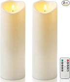 Homemory 4"x12" Outdoor Waterproof Flameless Candles with Timers and Remote Control, Battery Operated Candles, LED Plastic Candles, Ivory White, Set of 2