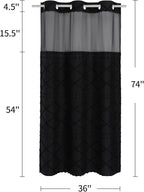 Boho Black Woven Fabric Shower Curtain 36 x 74 Modern Farmhouse, No Hooks Tufted Chevron Striped Shabby Chic Textured, Minimalist Cloth Curtain for Bathroom, Hotel Decor