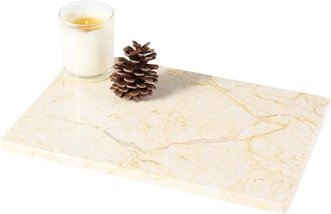Natural Marble Cutting Boards for Kitchen - 12" x 8" Multi-Purpose Pastry Marble Tray Cheese Board Marble Slab for Counter, Bathroom Perfume Tray Jewelry Candle Plate (Yellow)