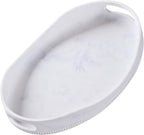 White Marble Serving Tray with Handles - 14x10 inches, Beaded Oval Decorative Tray, Countertop Ottoman Tray for Vanity, Living Room Entryway Table, Perfume Candle Display
