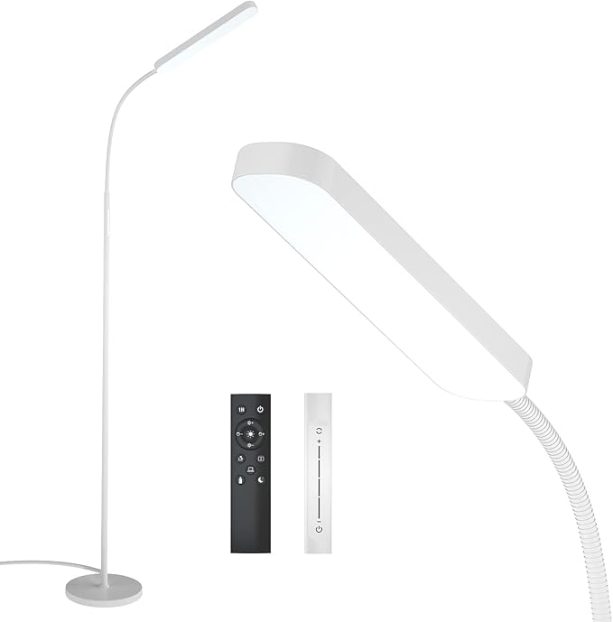 Floor Lamps, 15w/1000lm Bright LED Floor Lamp with Stepless Adjustable 3000K-6000K Colors and Dimmer, Remote and Touch Control Reading Lamp, Adjustable Gooseneck Floor Lamp for Living Room