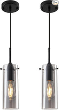 Smoke Gray Glass Pendant Light Kitchen Island, Kitchen Island Lights Ceiling Hanging, Kitchen Pendant Lights 2 Pack, Modern Clear Hanging Pendant Light for Kitchen, Living Room, Bathroom
