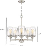 Jacob Modern 5-Light Chandelier Pendant Ceiling Light Brushed Nickle Seeded Glass Shade Adjustable Height for Hallway, Entryway, Passway, Dining, Bedroom, Kitchen