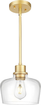 Emak 8 Inch Clear Glass Pendant Lights Kitchen Island, Modern Gold Pendant Light Fixtures for Kitchen, Bathroom, Bedroom, Dining Room, PL122-GD-CG